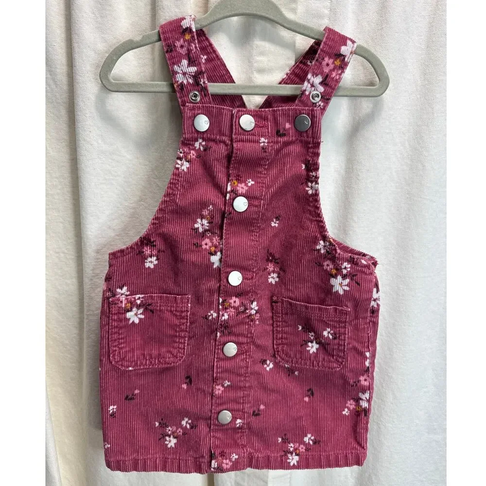 The Childrens Place Mauve Cotton Floral Corduroy Jumper Dress Adjustable Size 2T